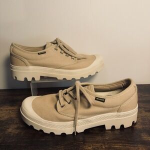 Palladium Pampa Oxford Canvas Shoes Men's Size 9.5 Tan Chunky Cushioned Vegan